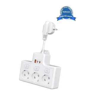 Termal Akım Korumalı 3’lü Duvar Tipi Priz 1x Usb 2x Type-c Çıkışlı Grup Priz Çoğaltıcı (3500w)