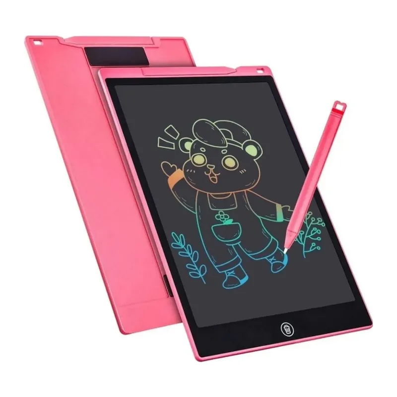 12 Inc Renkli Lcd Grafik Dijital Kalemli Çizim Tableti Yazı Tahta Not Yazma Eğitim Tableti Pembe