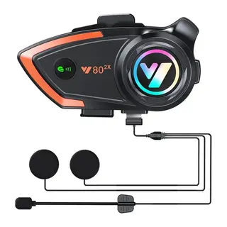 Yeni Model Y80-2x Motosiklet İntercom 2 Kişilik Bağlantı Rgb Işıklı Bluetooth Kulaklık Seti