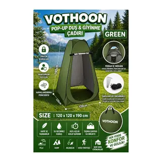 Otomatik Kabin Giyinme Çadırı 120x120x190 Cm Üst Havalandırma Yan Pencereli Duş & Wc Çadırı