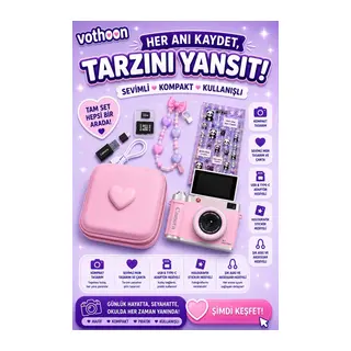 4k Çantalı Dijital Retro Video Kamera 48mp 16x Zoom Işıklı (32gb) Kart Dijital Fotoğraf Makinesi Pembe