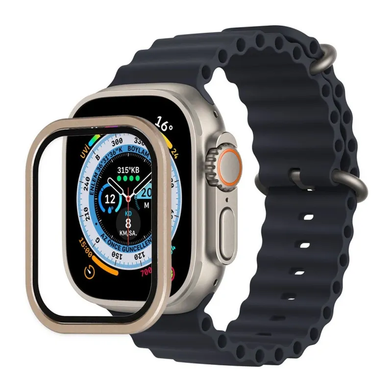 Watch Ultra 49mm Alüminyum Kasa Cam Ekran Koruyucu - Gold