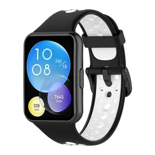 Huawei Watch Fit 2 Spor Delikli Kordon - Siyah-beyaz