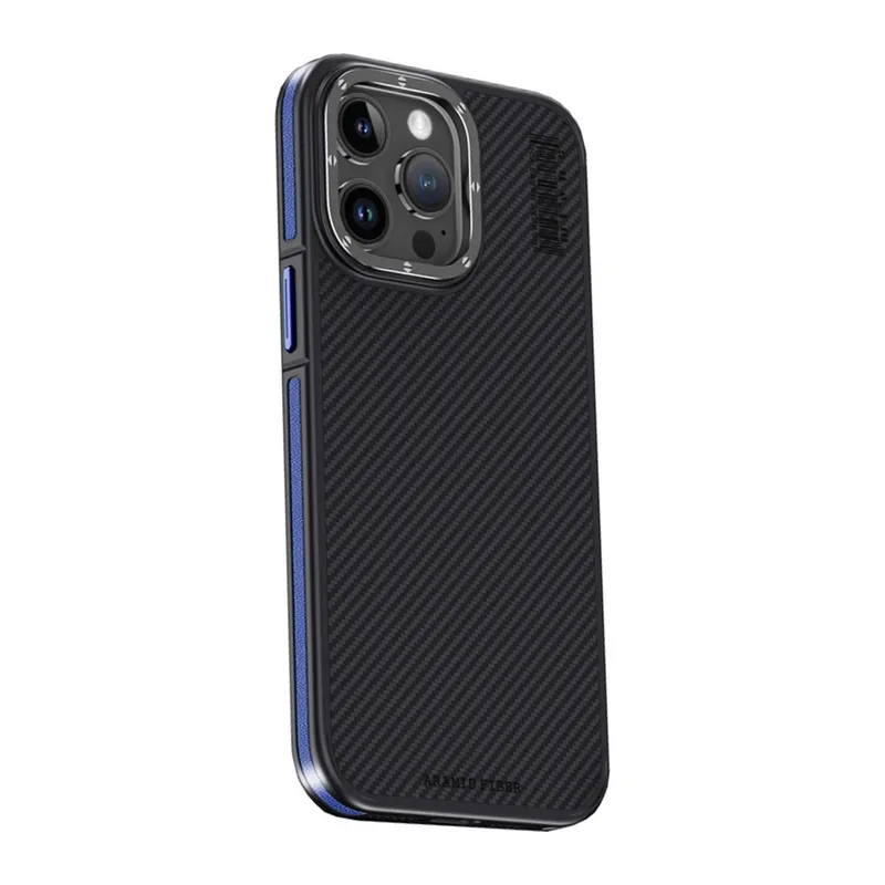 Joko İphone 15 Pro Kılıf Aramid 600d Kevlar Karbon Fiber Magsafe Kapak - Lacivert