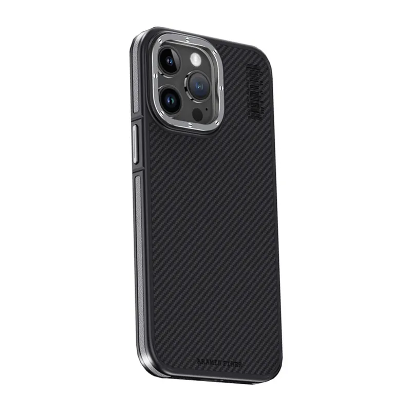 Joko İphone 15 Pro Max Kılıf Aramid 600d Kevlar Karbon Fiber Magsafe Kapak - Gri
