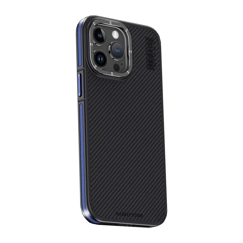 Joko İphone 15 Pro Max Kılıf Aramid 600d Kevlar Karbon Fiber Magsafe Kapak - Lacivert