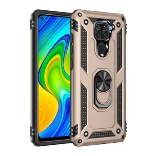 Xiaomi Redmi Note 9 Kılıf Sofya Yüzüklü Silikon Kapak - Gold