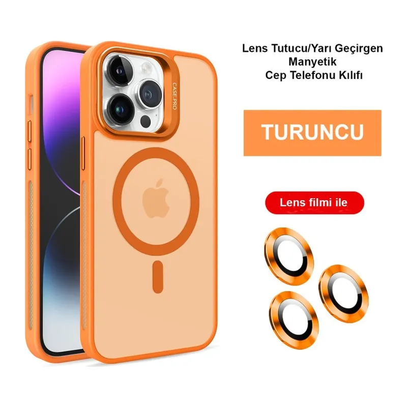 Joko İphone 14 Pro Kılıf Flet Lens Magsafe Kapak - Turuncu