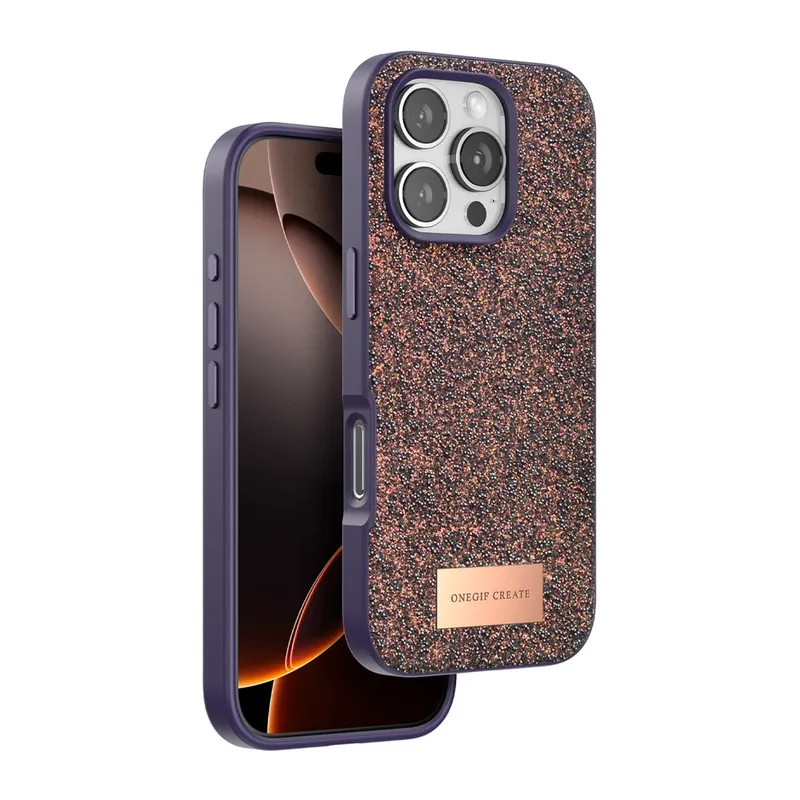Onegif İphone 16 Pro Bright Simli Kapak - Derin Mor