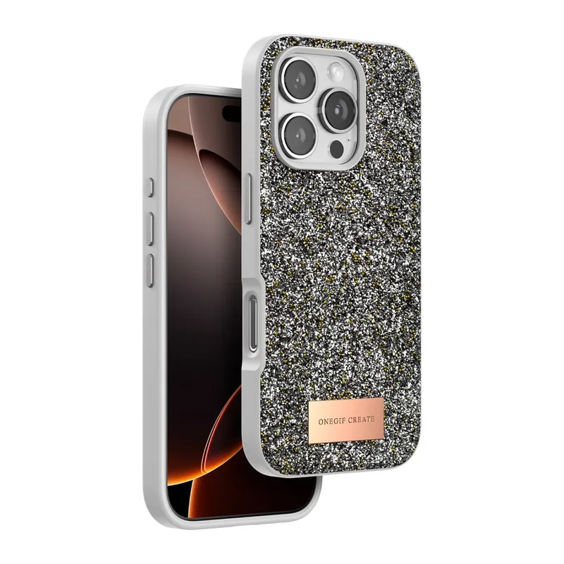 Onegif İphone 16 Pro Max Bright Simli Kapak - Gümüş