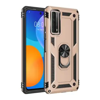 Huawei P Smart 2021 Kılıf Sofya Yüzüklü Silikon Kapak - Gold