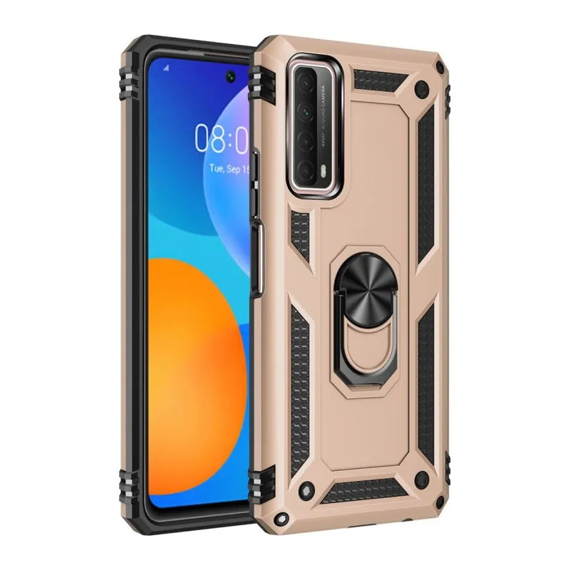 Huawei P Smart 2021 Kılıf Sofya Yüzüklü Silikon Kapak - Gold