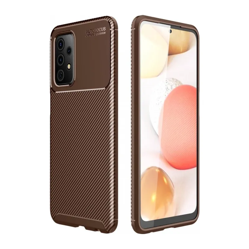 Galaxy A52 Kılıf Auto Focus Karbon Kapak - Kahverengi