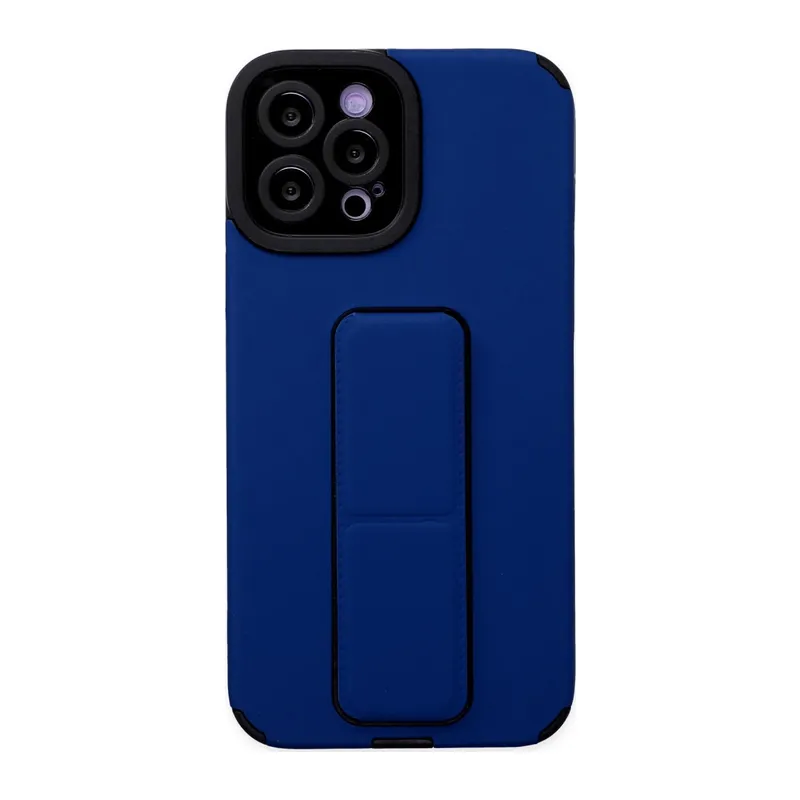 İphone 12 Pro Max Kılıf Mega Standlı Silikon - Mavi