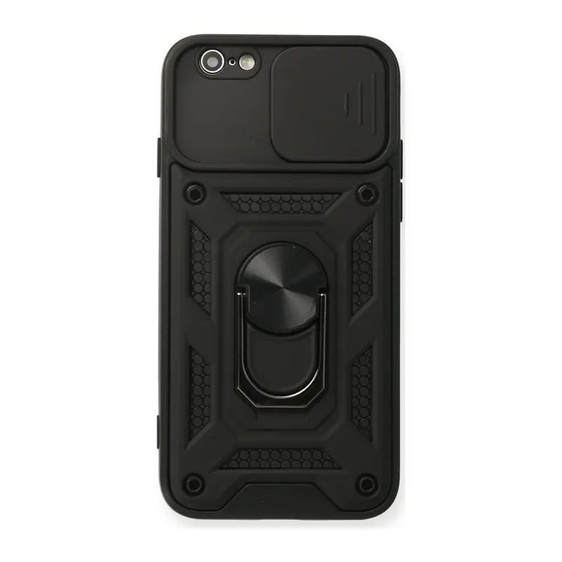 İphone 6 Kılıf Pars Lens Yüzüklü Silikon - Siyah
