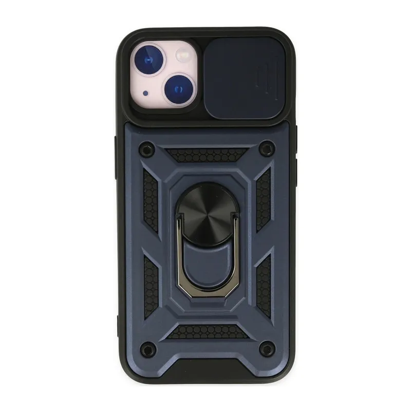 İphone 14 Kılıf Pars Lens Yüzüklü Silikon - Lacivert
