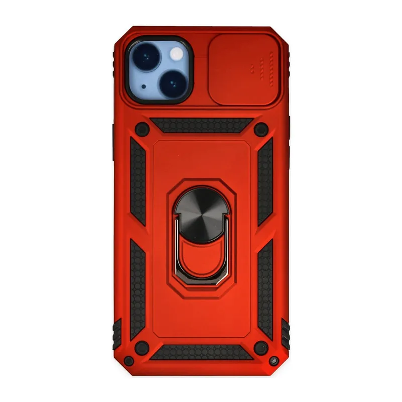İphone 14 Plus Kılıf Pars Lens Yüzüklü Silikon - Kırmızı