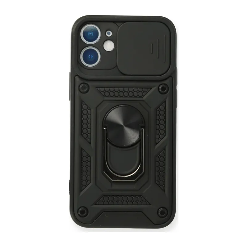 İphone 11 Kılıf Pars Lens Yüzüklü Silikon - Siyah