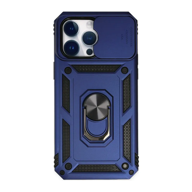 İphone 14 Pro Kılıf Pars Lens Yüzüklü Silikon - Lacivert