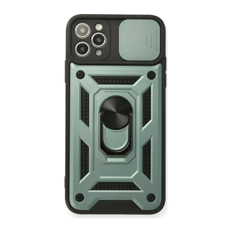 İphone 11 Pro Max Kılıf Pars Lens Yüzüklü Silikon - Yeşil