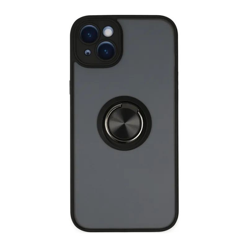 İphone 14 Kılıf Montreal Yüzüklü Silikon Kapak - Siyah