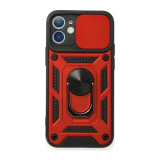 İphone 12 Kılıf Pars Lens Yüzüklü Silikon - Kırmızı