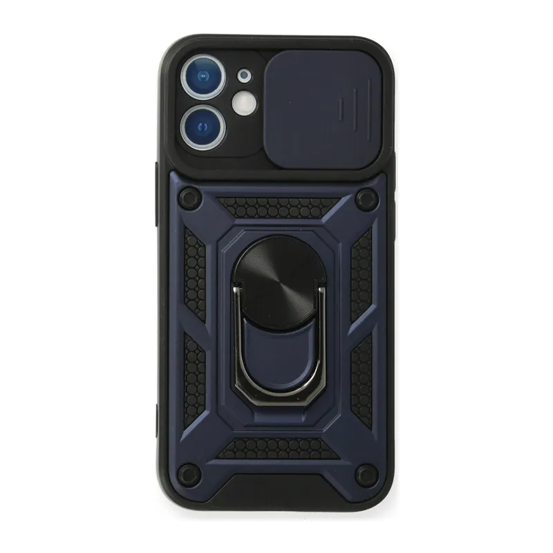 İphone 12 Kılıf Pars Lens Yüzüklü Silikon - Lacivert