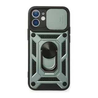 İphone 12 Kılıf Pars Lens Yüzüklü Silikon - Yeşil