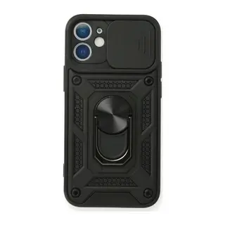 İphone 12 Mini Kılıf Pars Lens Yüzüklü Silikon - Siyah