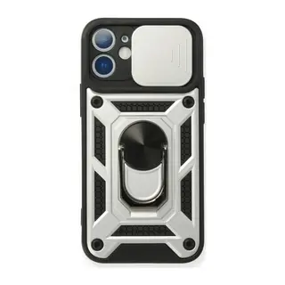 İphone 12 Mini Kılıf Pars Lens Yüzüklü Silikon - Gümüş