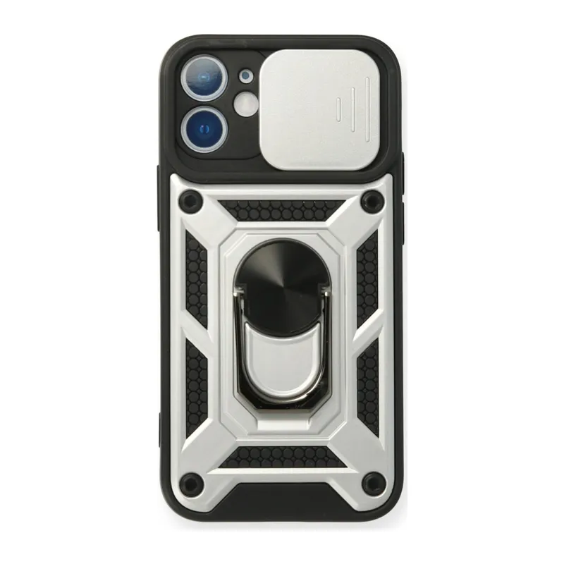 İphone 12 Mini Kılıf Pars Lens Yüzüklü Silikon - Gümüş