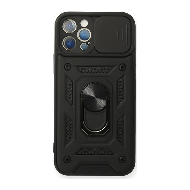 İphone 12 Pro Kılıf Pars Lens Yüzüklü Silikon - Siyah