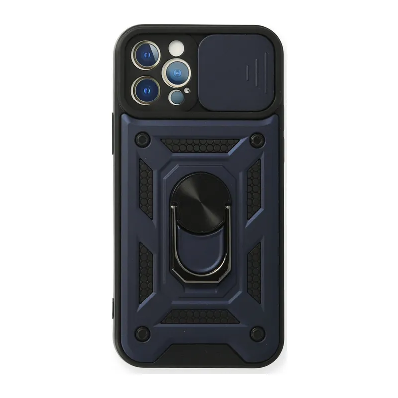 İphone 12 Pro Kılıf Pars Lens Yüzüklü Silikon - Lacivert