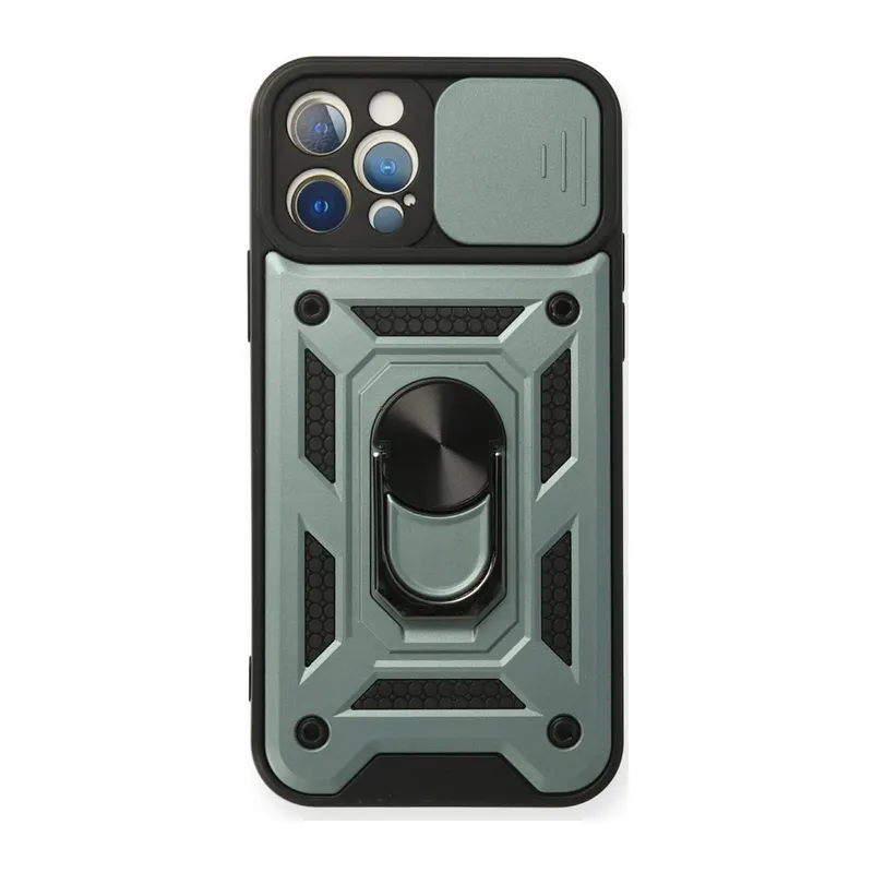 İphone 12 Pro Kılıf Pars Lens Yüzüklü Silikon - Yeşil