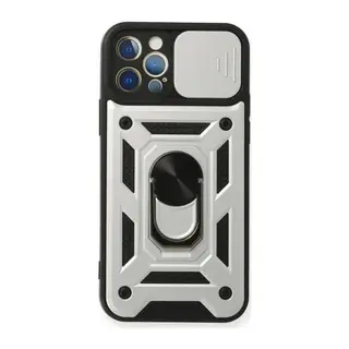 İphone 12 Pro Kılıf Pars Lens Yüzüklü Silikon - Gümüş