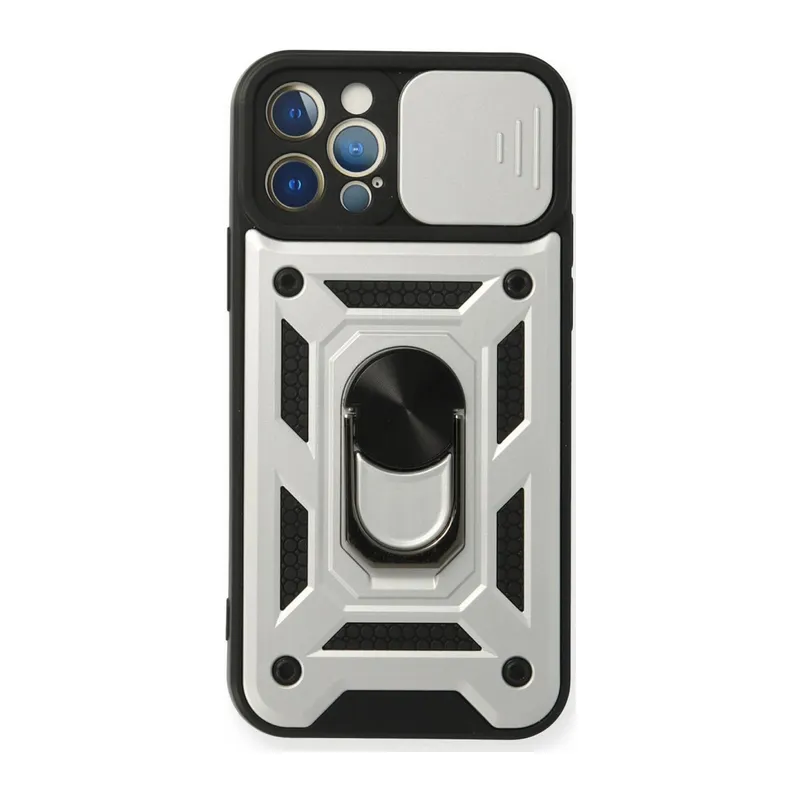 İphone 12 Pro Kılıf Pars Lens Yüzüklü Silikon - Gümüş