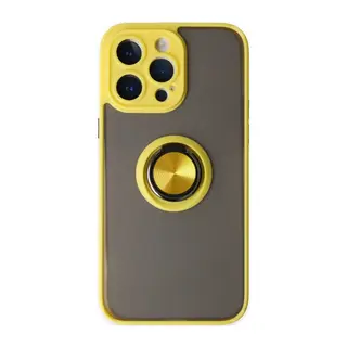İphone 14 Pro Max Kılıf Montreal Yüzüklü Silikon Kapak - Sarı