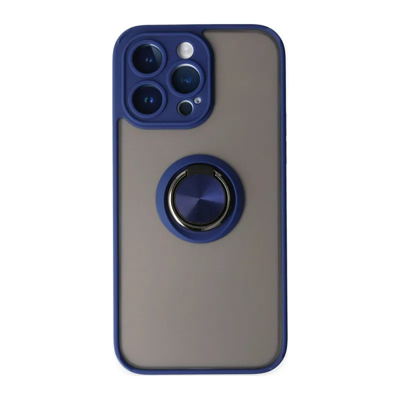 İphone 14 Pro Max Kılıf Montreal Yüzüklü Silikon Kapak - Lacivert