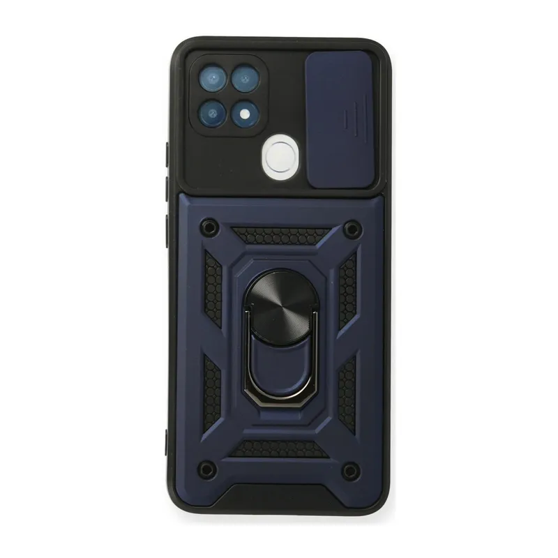 Oppo A15 Kılıf Pars Lens Yüzüklü Silikon - Lacivert
