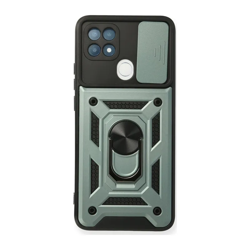 Oppo A15 Kılıf Pars Lens Yüzüklü Silikon - Yeşil