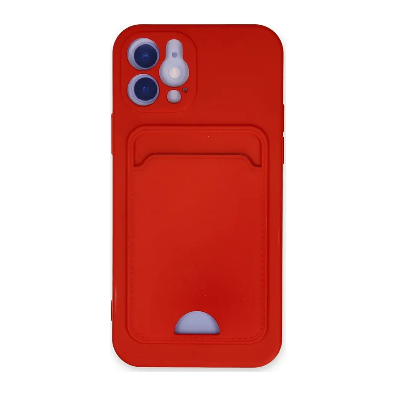 İphone 12 Kılıf Kelvin Kartvizitli Silikon - Kırmızı