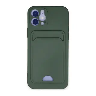 İphone 12 Kılıf Kelvin Kartvizitli Silikon - Koyu Yeşil