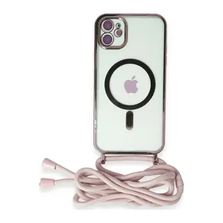 İphone 11 Kılıf Divo Lazer Askılı Magsafe Kapak - Pembe