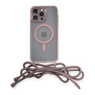 İphone 12 Pro Kılıf Divo Lazer Askılı Magsafe Kapak - Pembe