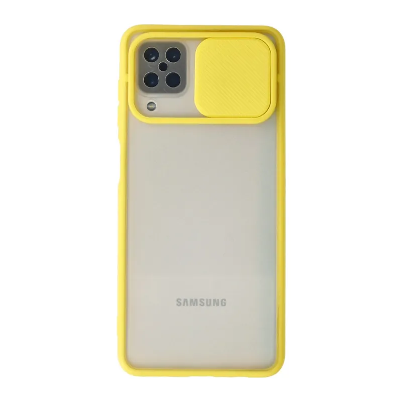 Galaxy A12 Kılıf Palm Buzlu Kamera Sürgülü Silikon - Sarı