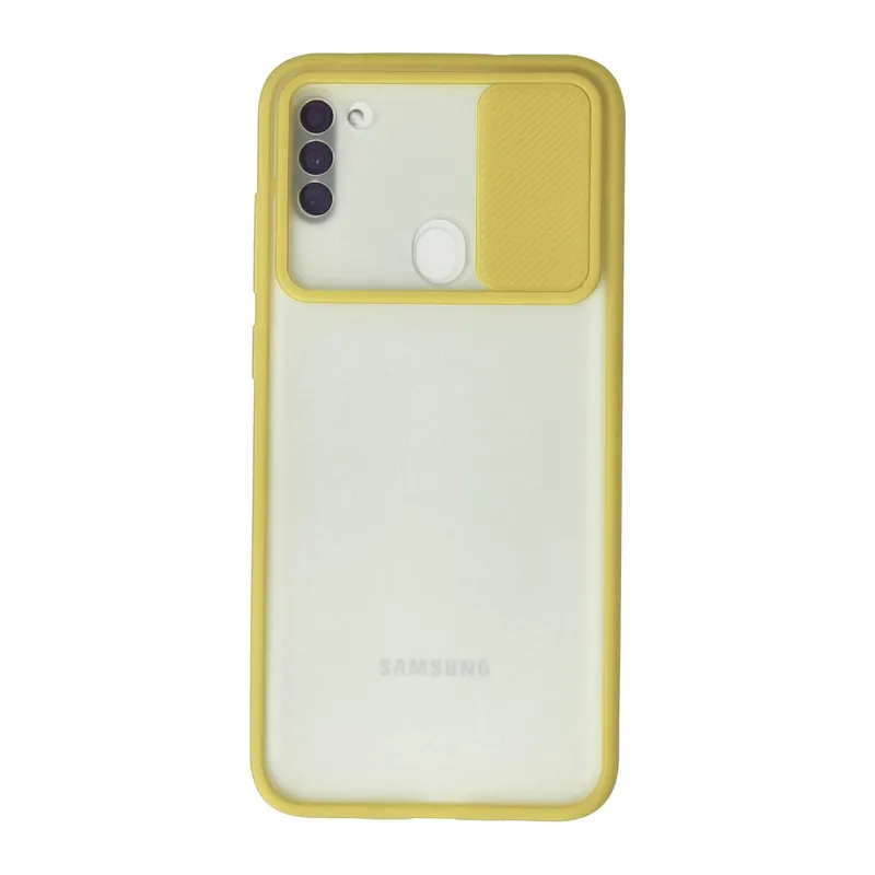 Galaxy A11 Kılıf Palm Buzlu Kamera Sürgülü Silikon - Sarı
