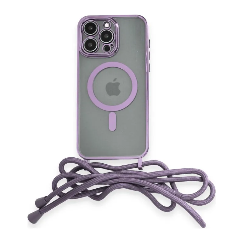 İphone 13 Pro Max Kılıf Divo Lazer Askılı Magsafe Kapak - Lila