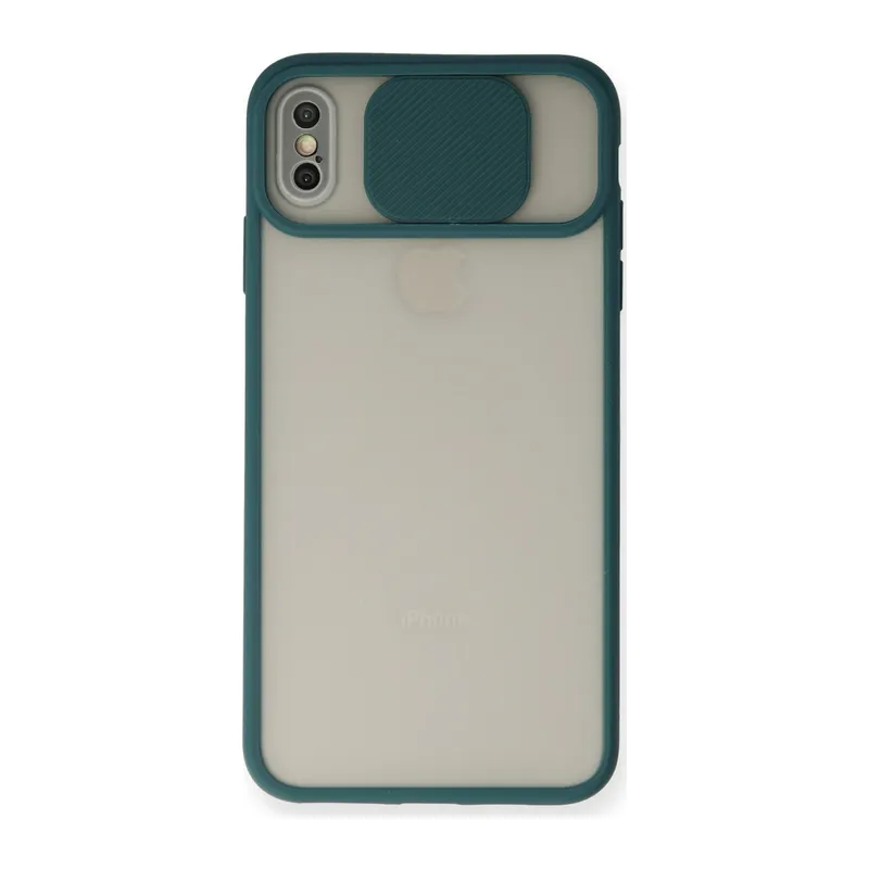 İphone Xs Max Kılıf Palm Buzlu Kamera Sürgülü Silikon - Yeşil