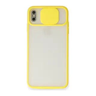 İphone Xs Max Kılıf Palm Buzlu Kamera Sürgülü Silikon - Sarı