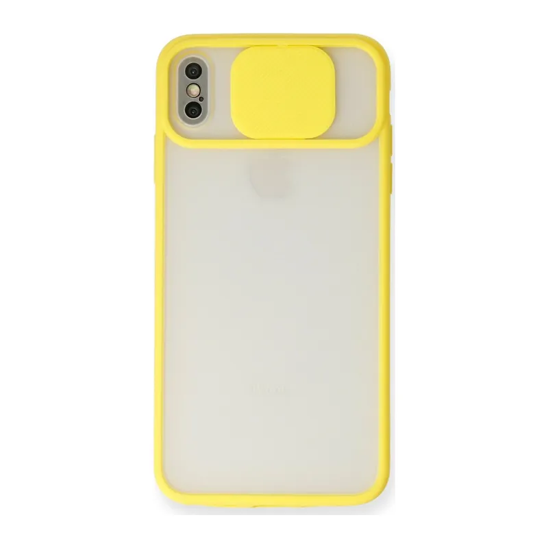 İphone Xs Max Kılıf Palm Buzlu Kamera Sürgülü Silikon - Sarı